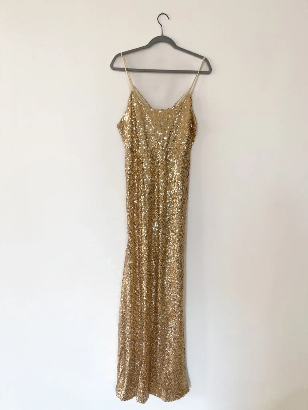 Gold sequin spaghetti strap long dress - Picture 3 of 5
